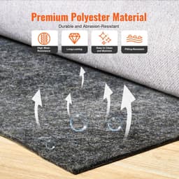 image-VEVOR - Slip-Resistant Rug Pad - Protective Cushioning Carpet Pad - 9' x 12' - 1/4"Thick - Dual Surface - Polyester Felt + Latex - Gray - 10-11㎡ Area Carpet Padding Rug Cushion Safe for All Floors