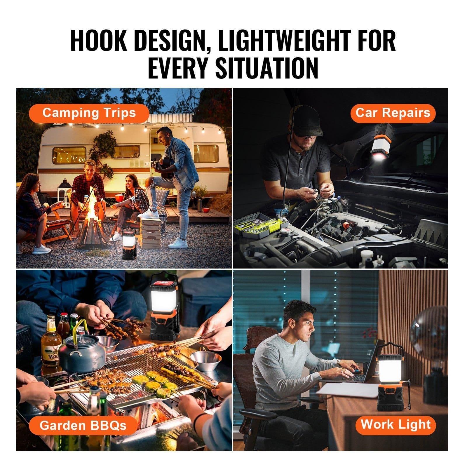image-VEVOR LED Camping Lantern, All-in-one, 1000LM, 360° Illumination, 4 Lighting Modes, Battery Powered Light, Outdoor Robust Flashlight, Built to Last Light, Ideal for Hiking Fishing Outages Repairs