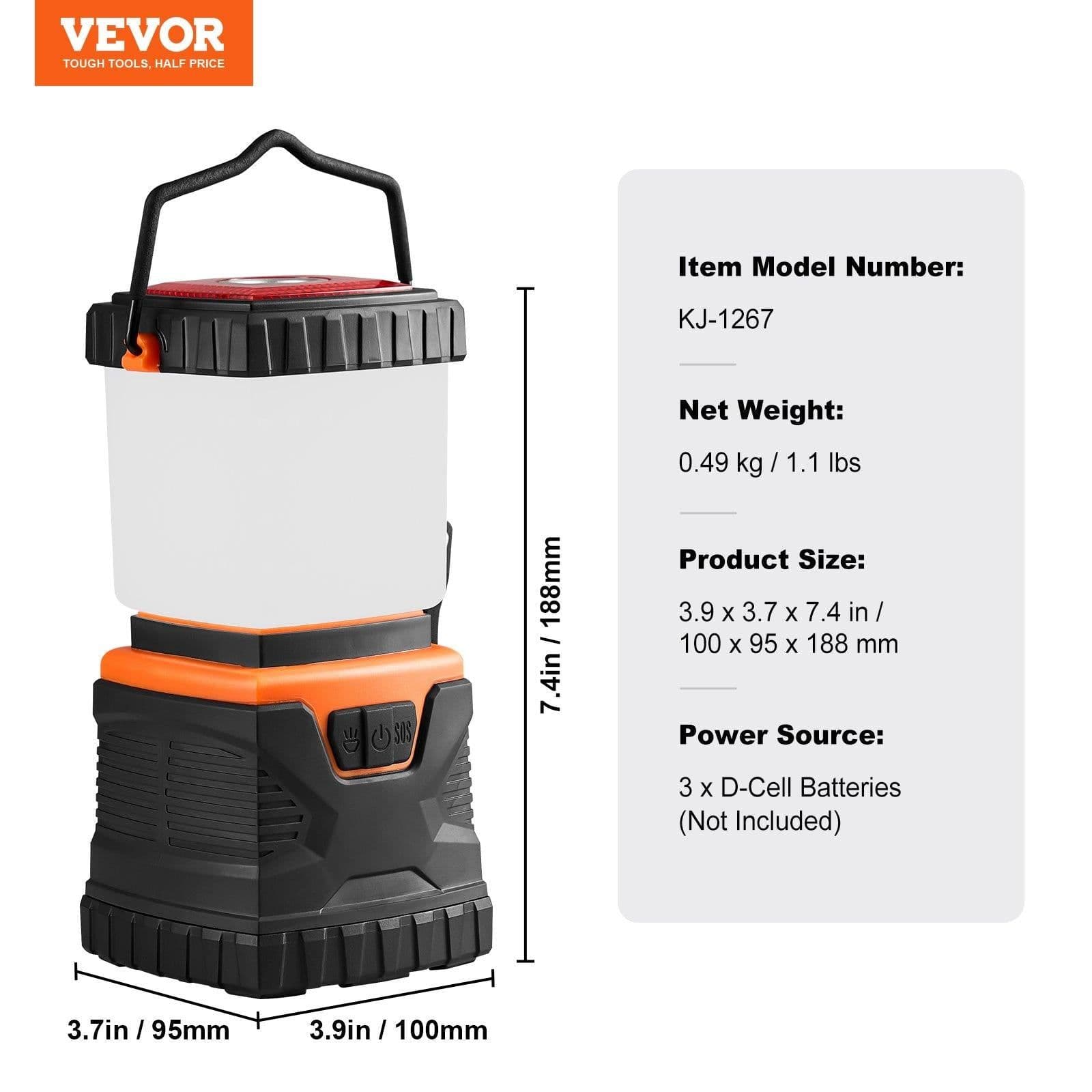image-VEVOR LED Camping Lantern, All-in-one, 1000LM, 360° Illumination, 4 Lighting Modes, Battery Powered Light, Outdoor Robust Flashlight, Built to Last Light, Ideal for Hiking Fishing Outages Repairs