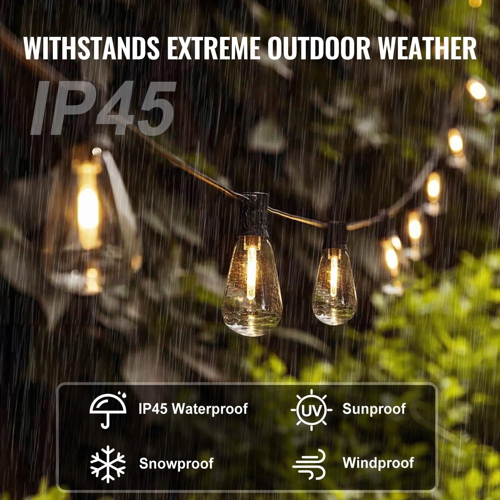 image-VEVOR LED Outdoor String Lights, 50FT, 2700K Dimmable Outside Patio Lights with 15 S14 Shatterproof Bulbs E12 Socket Base, Waterproof Hanging Lights for Porch Backyard Garden Balcony Deck Party Decor