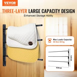 image-VEVOR Wall Mounted Saddle Rack, 30.9 x 29.9 x 5.5 in, 2 Packs Swing Out Saddle Holder, Three Tiers Horse Saddle Stand, Space Saving Horse Pad and Blanket Rack for Tack Room Organization