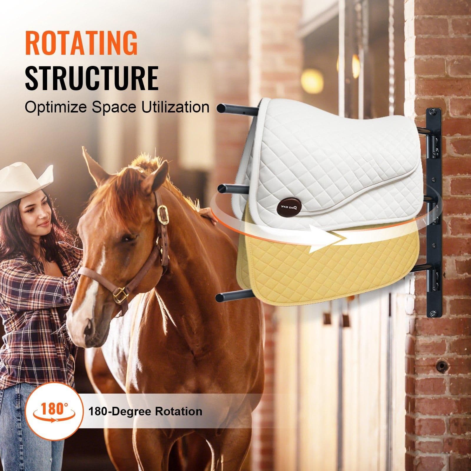 image-VEVOR Wall Mounted Saddle Rack, 30.9 x 29.9 x 5.5 in, 2 Packs Swing Out Saddle Holder, Three Tiers Horse Saddle Stand, Space Saving Horse Pad and Blanket Rack for Tack Room Organization