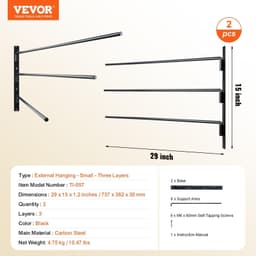 image-VEVOR Wall Mounted Saddle Rack, 30.9 x 29.9 x 5.5 in, 2 Packs Swing Out Saddle Holder, Three Tiers Horse Saddle Stand, Space Saving Horse Pad and Blanket Rack for Tack Room Organization