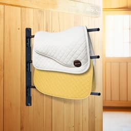 image-VEVOR Wall Mounted Saddle Rack, 30.9 x 29.9 x 5.5 in, 2 Packs Swing Out Saddle Holder, Three Tiers Horse Saddle Stand, Space Saving Horse Pad and Blanket Rack for Tack Room Organization