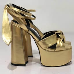 image-Summer new thick-heeled high-heeled shoes fish mouth golden sandals bow star shoes fashion large size women's shoes