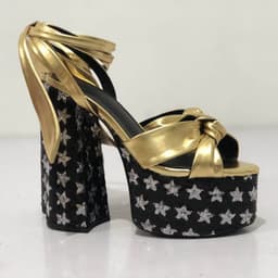 image-Summer new thick-heeled high-heeled shoes fish mouth golden sandals bow star shoes fashion large size women's shoes