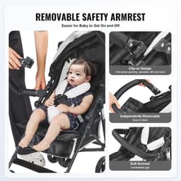 image-VEVOR Leichter Kinderwagen, kompakt, einfach zusammenklappbar, mit verstellbarer Rückenlehne, Rahmen aus Karbonstahl, großem Aufbewahrungskorb, Kinderwagen mit Schirm für Reisen und mehr, Schwarz/Weiß