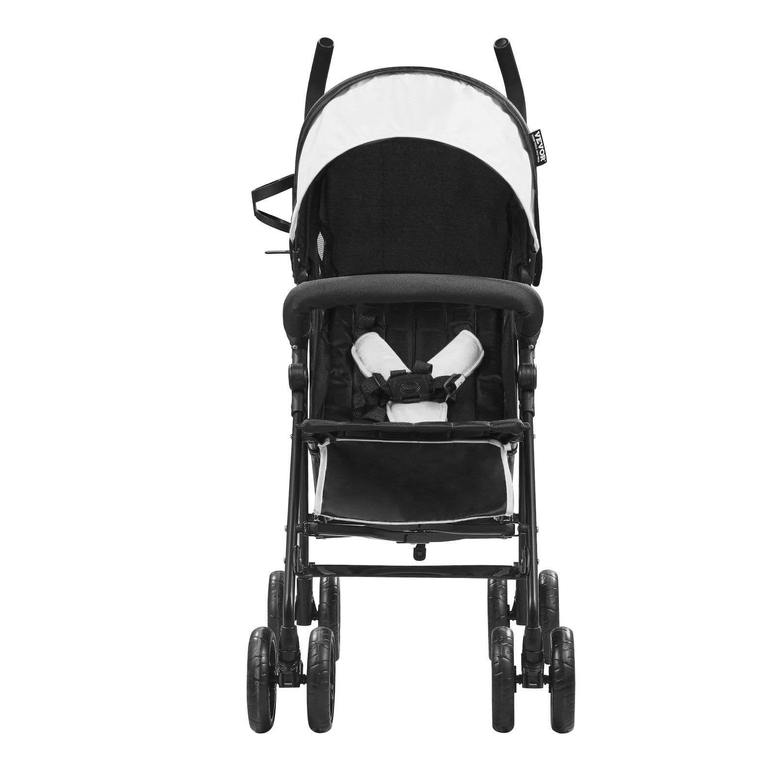 image-VEVOR Leichter Kinderwagen, kompakt, einfach zusammenklappbar, mit verstellbarer Rückenlehne, Rahmen aus Karbonstahl, großem Aufbewahrungskorb, Kinderwagen mit Schirm für Reisen und mehr, Schwarz/Weiß