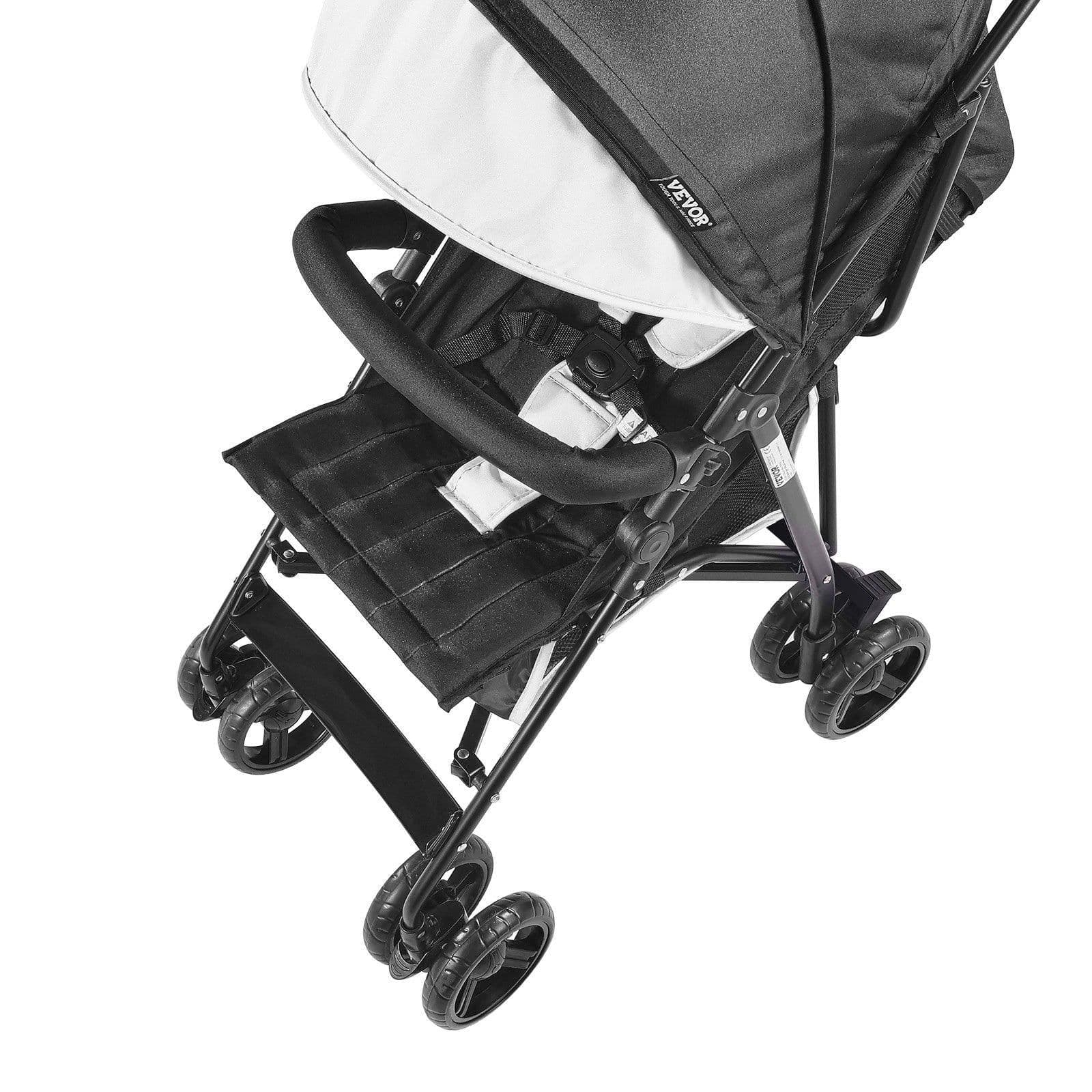 image-VEVOR Leichter Kinderwagen, kompakt, einfach zusammenklappbar, mit verstellbarer Rückenlehne, Rahmen aus Karbonstahl, großem Aufbewahrungskorb, Kinderwagen mit Schirm für Reisen und mehr, Schwarz/Weiß