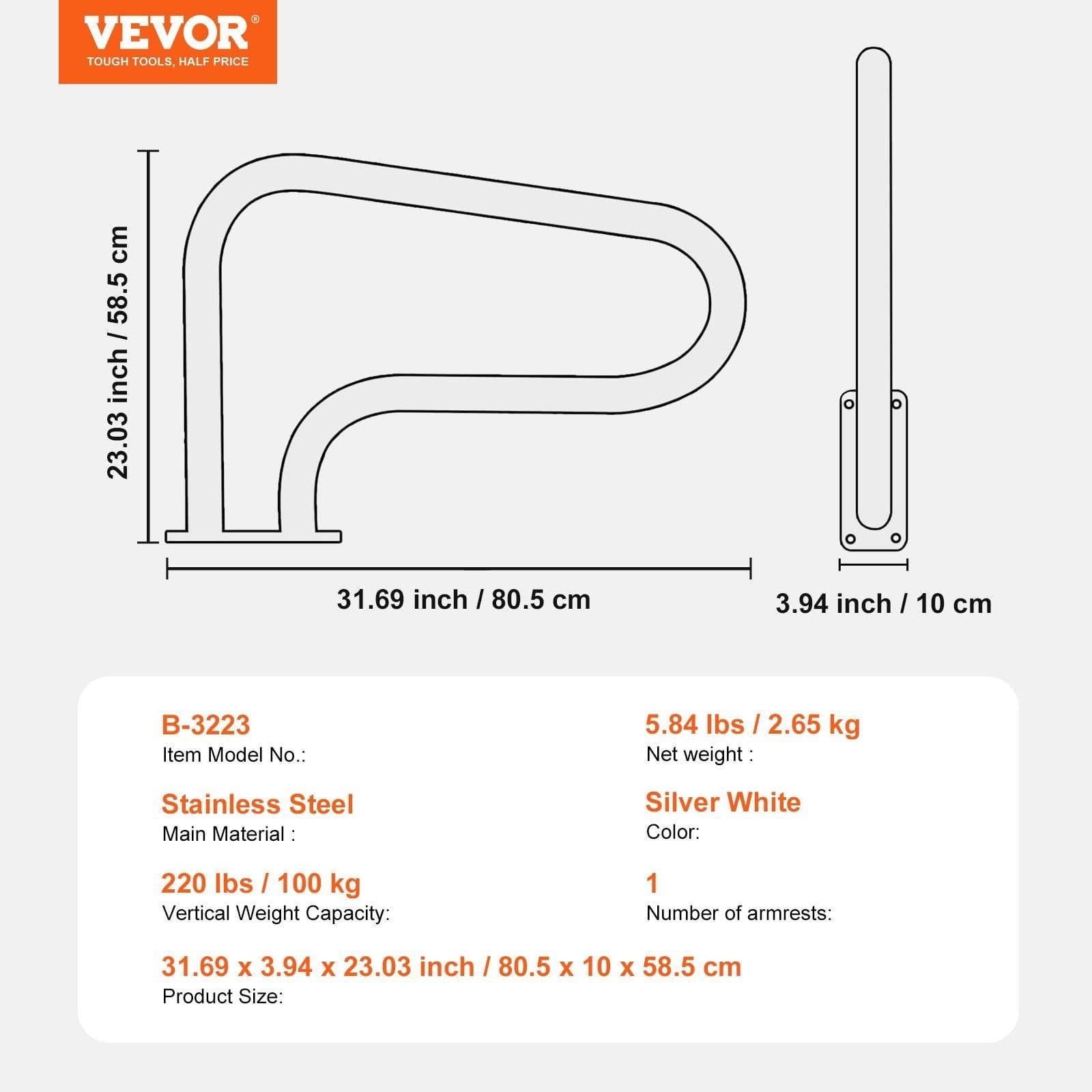 image-VEVOR Pool Handrail, 32 x 23 inch Pool Railing, Stainless Steel with Base Plate for Indoor/Outdoor Pools,Swimming Pool Safety Railing for Decks,Rust-Proof Grab Bar w/ Grip Cover&Accessories for Spas