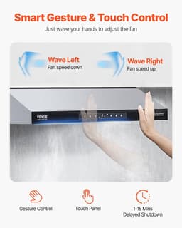 image-VEVOR Under Cabinet Range Hood, 36 Inch Kitchen Vent Hood, 900CFM Dual Motors Stainless Steel Stove Hood, with Gesture & Touch Control, LED Light, and 4-Speed Exhaust Fan