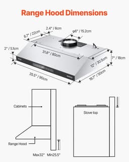 image-VEVOR Under Cabinet Range Hood, 36 Inch Kitchen Vent Hood, 900CFM Dual Motors Stainless Steel Stove Hood, with Gesture & Touch Control, LED Light, and 4-Speed Exhaust Fan
