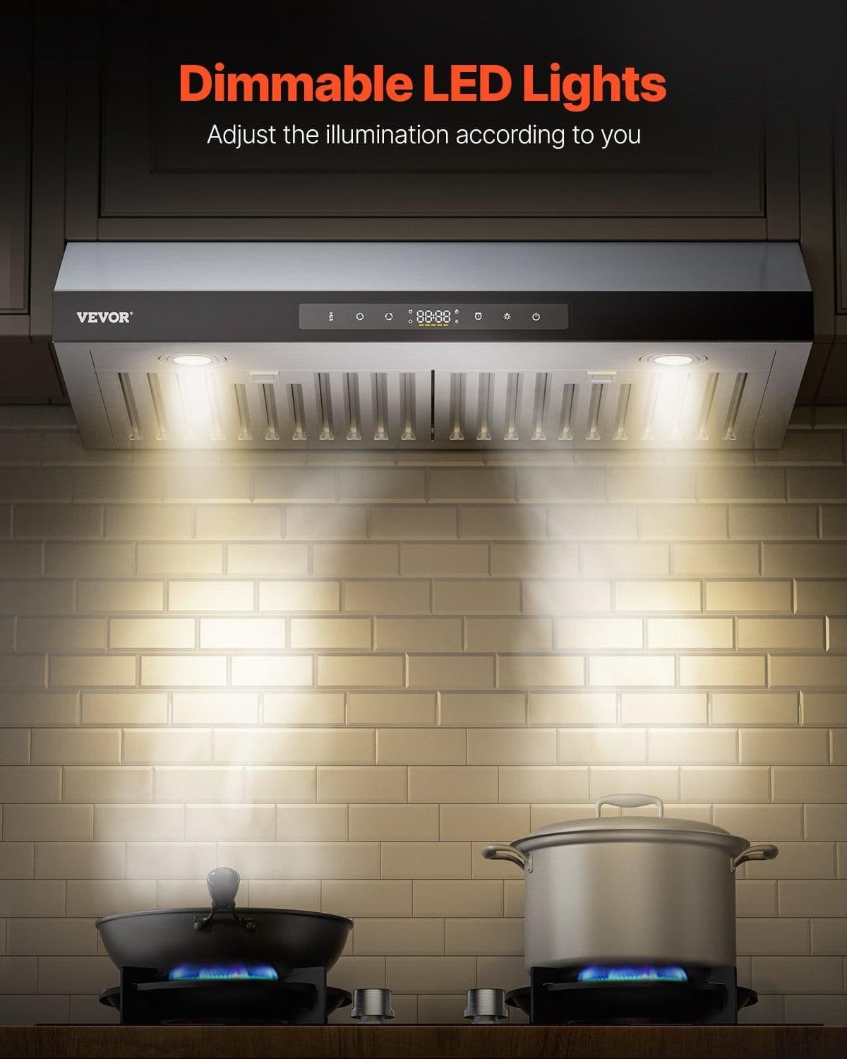 image-VEVOR Under Cabinet Range Hood, 36 Inch Kitchen Vent Hood, 900CFM Dual Motors Stainless Steel Stove Hood, with Gesture & Touch Control, LED Light, and 4-Speed Exhaust Fan