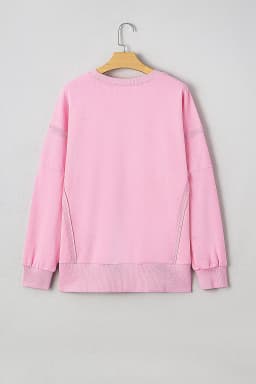 image-Pink Bow Sequin XOXO Letter Graphic Exposed Seam Baggy Sweatshirt