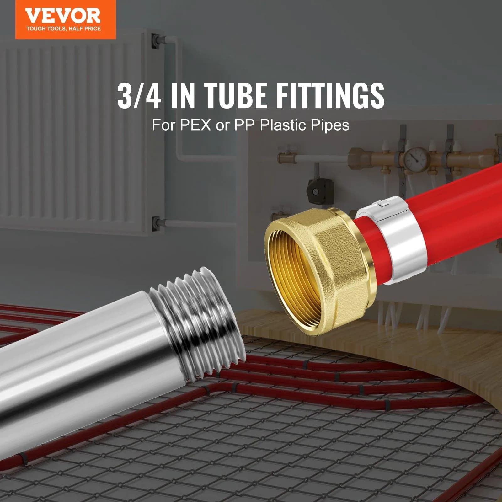 image-VEVOR Pipe Fittings, 3/4" 12PCS Brass Pipe Fittings, Clamp-style 3/4 NPT Pipe Connector Brass Air Fittings, Heavy Duty Plumbing Fittings NPT Adapter for Heating/Shower Systems, Water Pipes