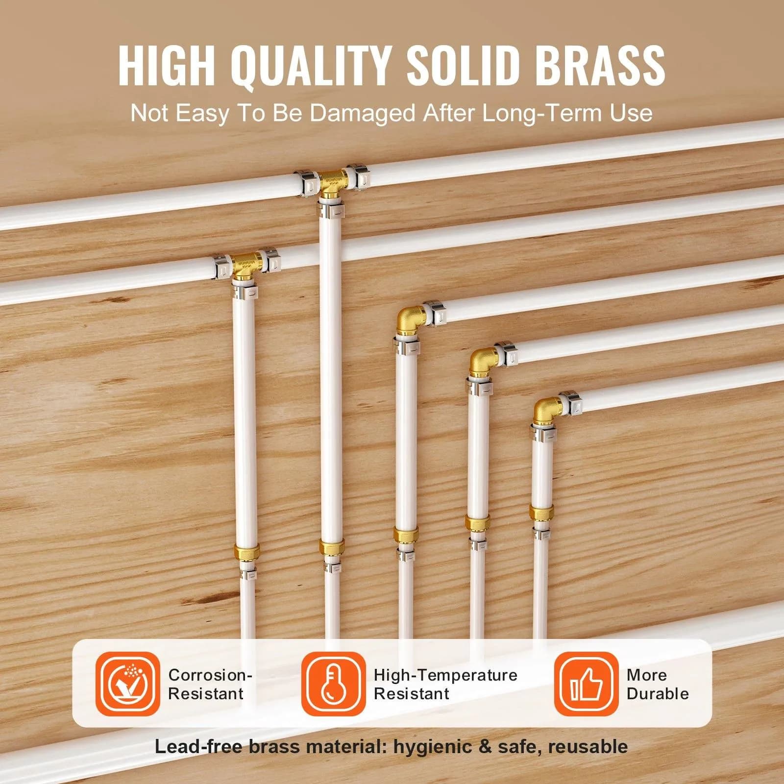 image-VEVOR Pipe Fittings, 3/4" 12PCS Brass Pipe Fittings, Clamp-style 3/4 NPT Pipe Connector Brass Air Fittings, Heavy Duty Plumbing Fittings NPT Adapter for Heating/Shower Systems, Water Pipes