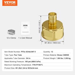 image-VEVOR Pipe Fittings, 3/4" 12PCS Brass Pipe Fittings, Clamp-style 3/4 NPT Pipe Connector Brass Air Fittings, Heavy Duty Plumbing Fittings NPT Adapter for Heating/Shower Systems, Water Pipes