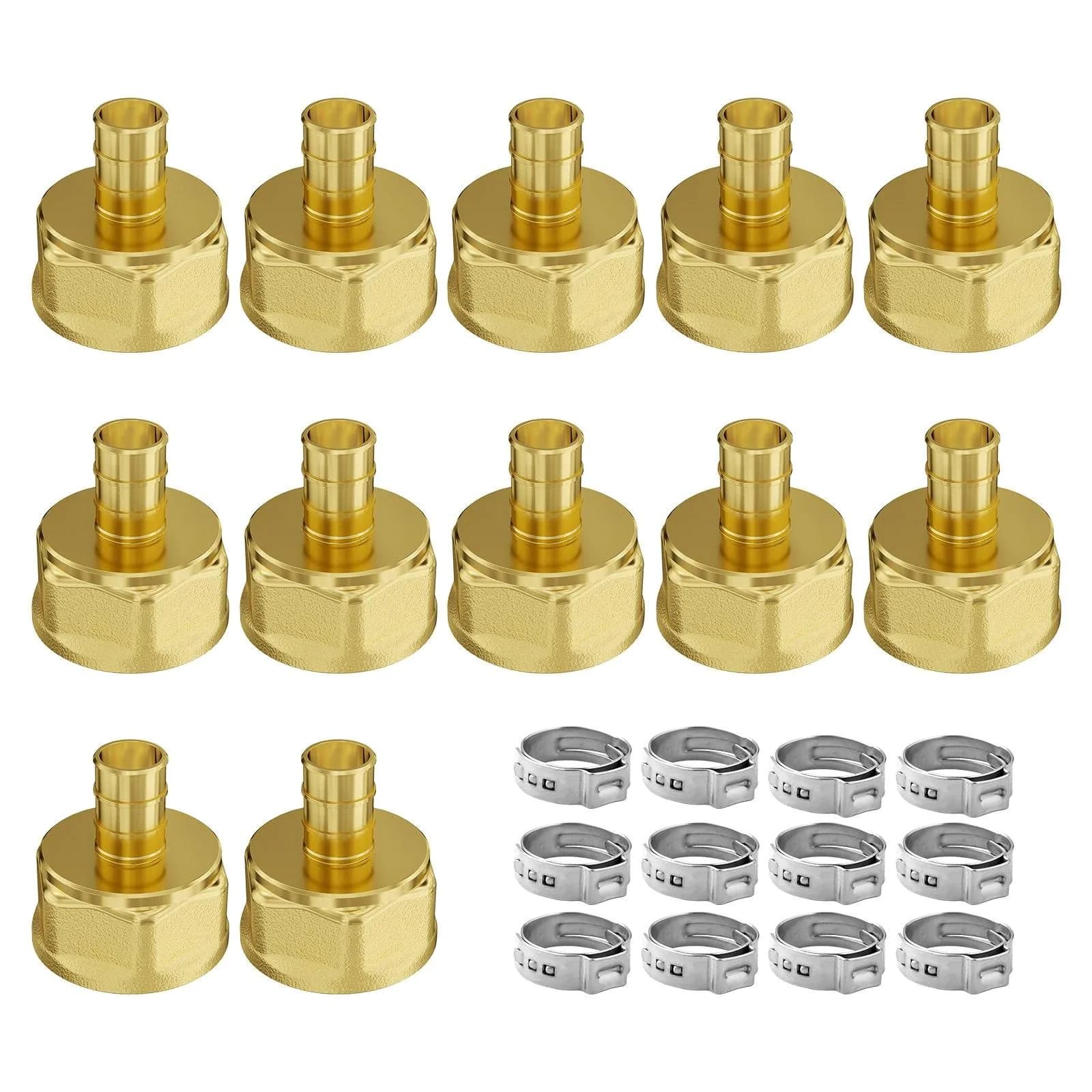 image-VEVOR Pipe Fittings, 3/4" 12PCS Brass Pipe Fittings, Clamp-style 3/4 NPT Pipe Connector Brass Air Fittings, Heavy Duty Plumbing Fittings NPT Adapter for Heating/Shower Systems, Water Pipes