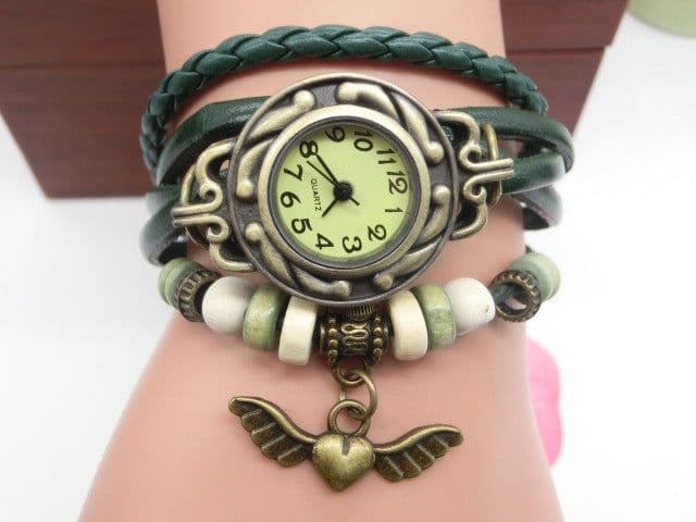 image-Vintage casual flying heart pendant bracelet belt watch