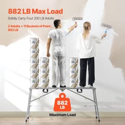 image-VEVOR Work Platform, 4 Gear Adjustable Height, Folding Alloy Steel Step Ladder, Portable Scaffolding Platform, 800 lb Load Capacity, Non-Slip Rubber Feet, Drywall Painting Stool, Cleaning & Washing