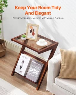 image-VEVOR Rattan Coffee Table, Z-Shaped Rattan Woven Bamboo Coffee Table with Tempered Glass Top, 20” Modern Boho Storage Coffee Table with Natural Bamboo Legs, for Living Room, Bedroom & Small Spaces