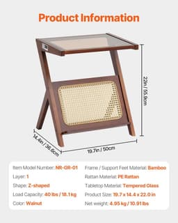 image-VEVOR Rattan Coffee Table, Z-Shaped Rattan Woven Bamboo Coffee Table with Tempered Glass Top, 20” Modern Boho Storage Coffee Table with Natural Bamboo Legs, for Living Room, Bedroom & Small Spaces