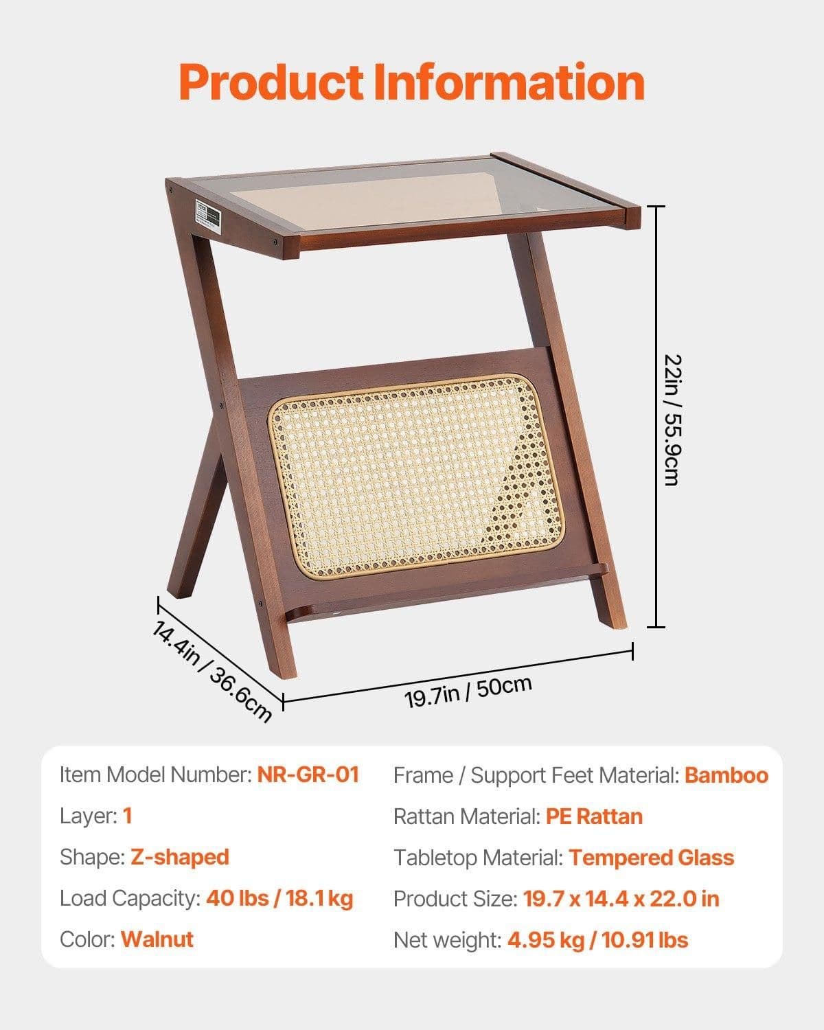 image-VEVOR Rattan Coffee Table, Z-Shaped Rattan Woven Bamboo Coffee Table with Tempered Glass Top, 20” Modern Boho Storage Coffee Table with Natural Bamboo Legs, for Living Room, Bedroom & Small Spaces