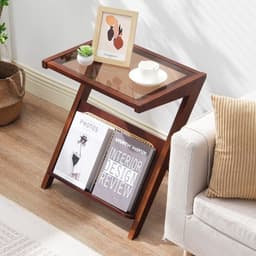 image-VEVOR Rattan Coffee Table, Z-Shaped Rattan Woven Bamboo Coffee Table with Tempered Glass Top, 20” Modern Boho Storage Coffee Table with Natural Bamboo Legs, for Living Room, Bedroom & Small Spaces