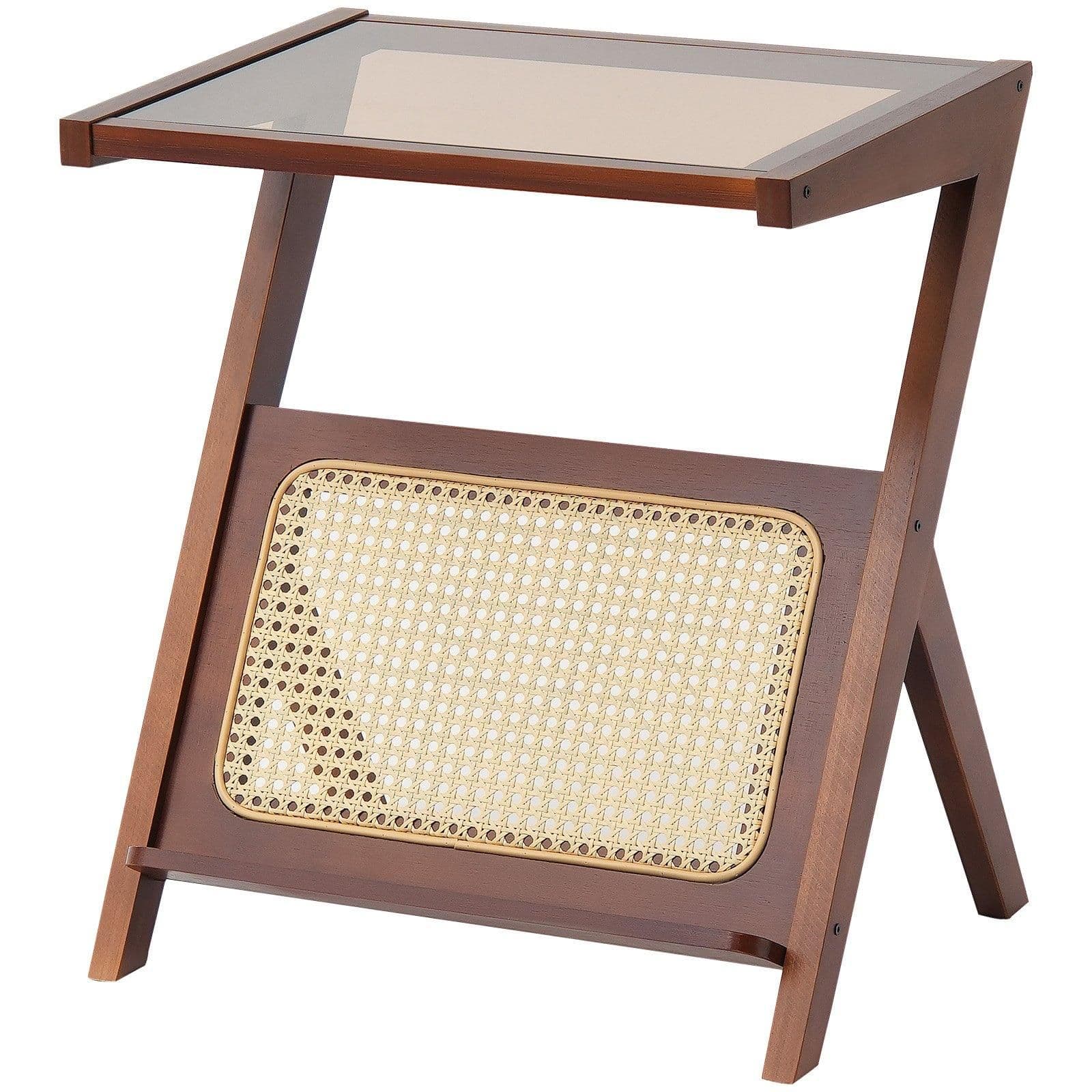 image-VEVOR Rattan Coffee Table, Z-Shaped Rattan Woven Bamboo Coffee Table with Tempered Glass Top, 20” Modern Boho Storage Coffee Table with Natural Bamboo Legs, for Living Room, Bedroom & Small Spaces