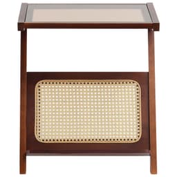 image-VEVOR Rattan Coffee Table, Z-Shaped Rattan Woven Bamboo Coffee Table with Tempered Glass Top, 20” Modern Boho Storage Coffee Table with Natural Bamboo Legs, for Living Room, Bedroom & Small Spaces