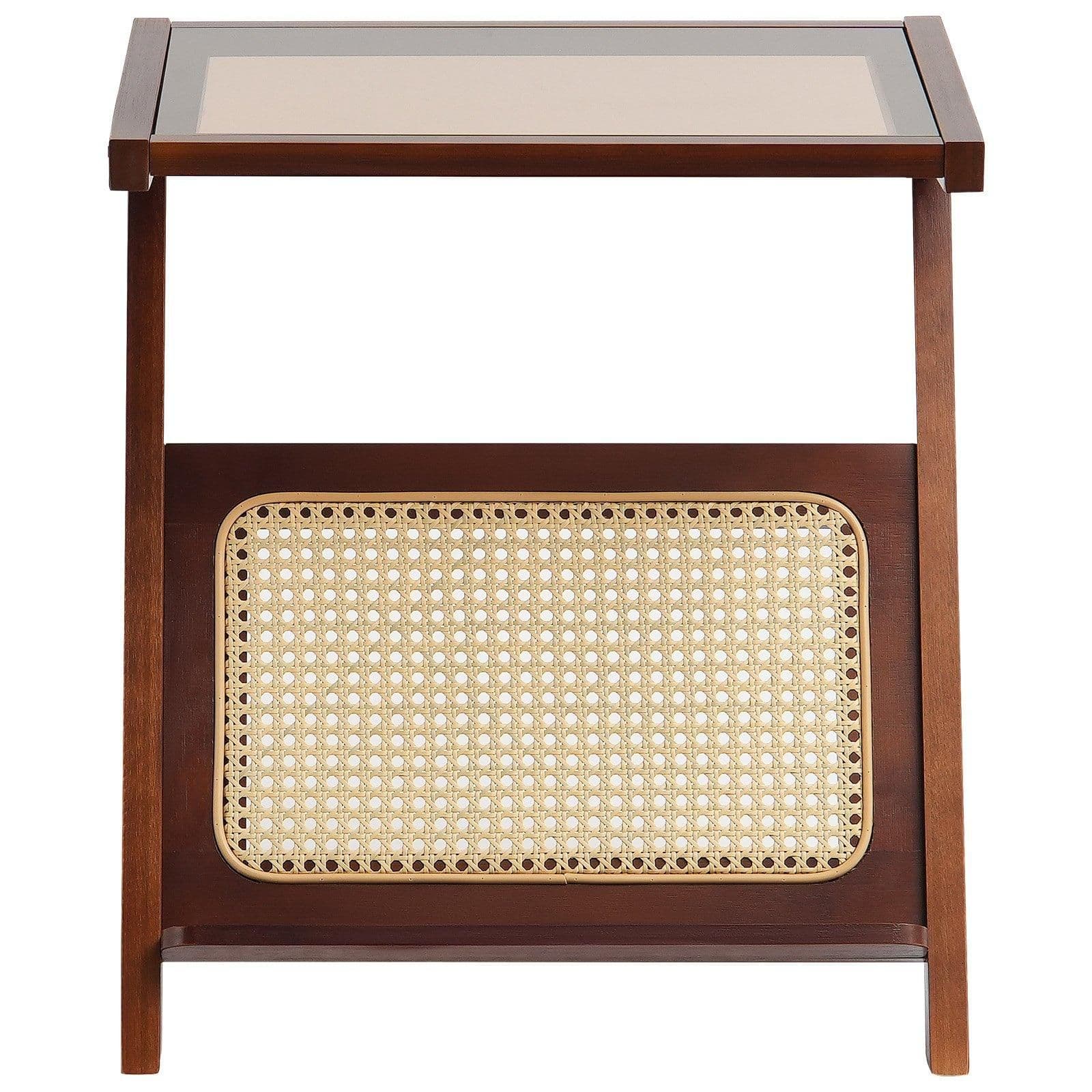 image-VEVOR Rattan Coffee Table, Z-Shaped Rattan Woven Bamboo Coffee Table with Tempered Glass Top, 20” Modern Boho Storage Coffee Table with Natural Bamboo Legs, for Living Room, Bedroom & Small Spaces