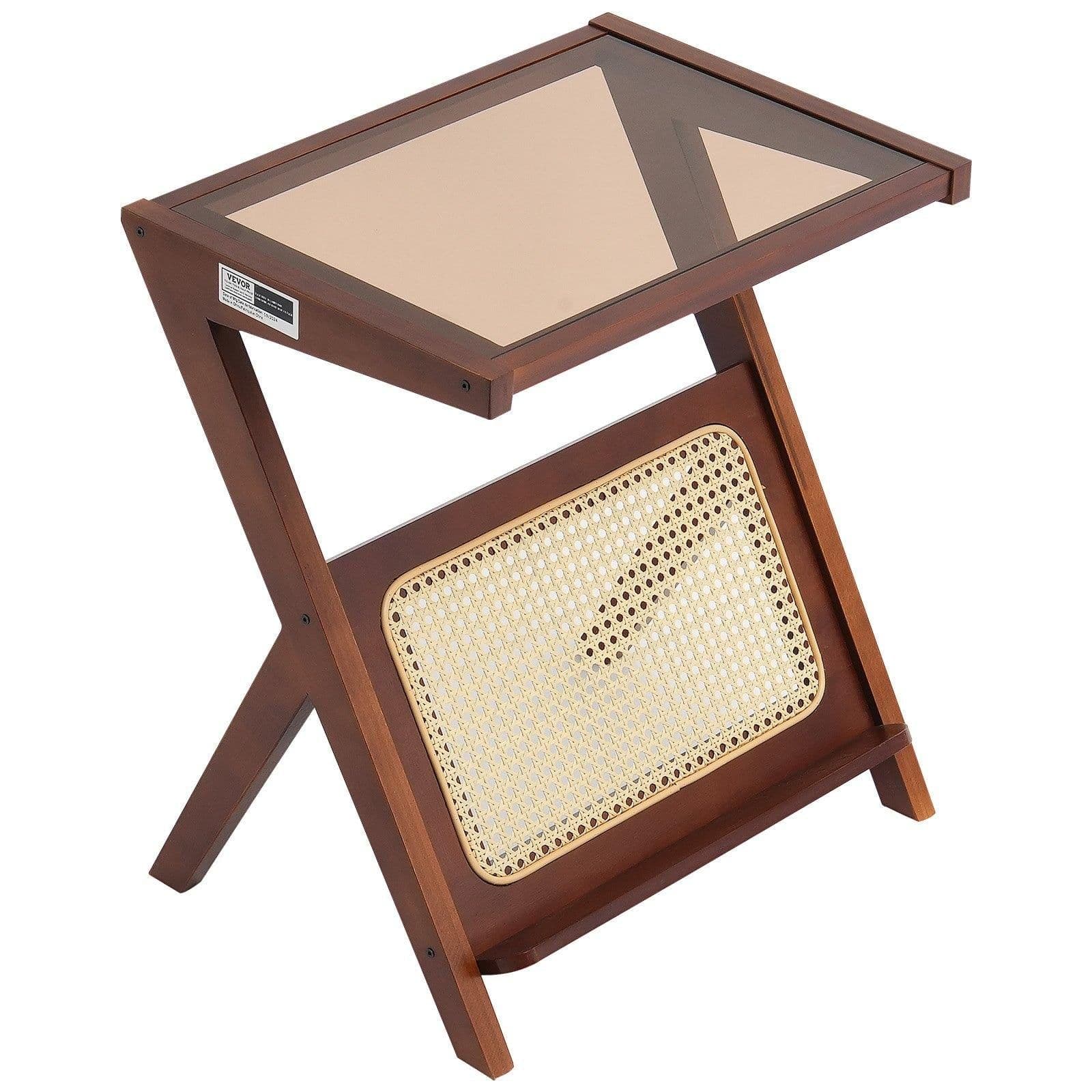 image-VEVOR Rattan Coffee Table, Z-Shaped Rattan Woven Bamboo Coffee Table with Tempered Glass Top, 20” Modern Boho Storage Coffee Table with Natural Bamboo Legs, for Living Room, Bedroom & Small Spaces