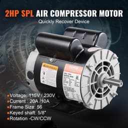 image-VEVOR 2HP SPL Air Compressor Electric Motor, 115/230V, 20/10 Amps, 56 Frame 3450RPM, 5/8" Keyed Shaft, 1.88" Shaft Length, Single Phase, CCW/CW (Factory Setting is CCW)