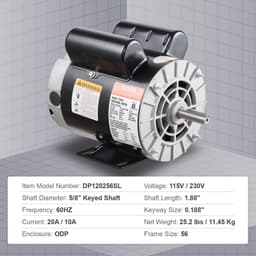 image-VEVOR 2HP SPL Air Compressor Electric Motor, 115/230V, 20/10 Amps, 56 Frame 3450RPM, 5/8" Keyed Shaft, 1.88" Shaft Length, Single Phase, CCW/CW (Factory Setting is CCW)