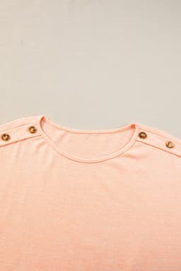 image-Smoke Gray Batwing Sleeve Casual Tee - Button Detail, Versatile