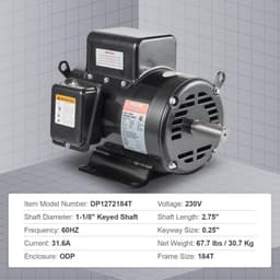 image-VEVOR 7.5HP Air Compressor Motor, 230V 31.6 Amps Electric Motor, 3450RPM 184T Frame, 1-1/8" Keyed Shaft, 2.75" Shaft Length for Air Compressors, Single Phase, CCW/CCW (Factory Setting is CCW)