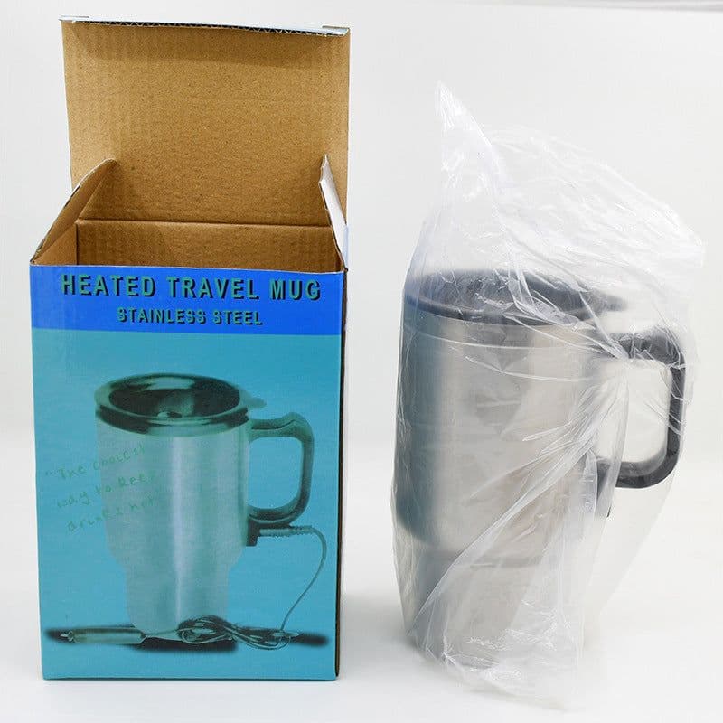 image-Stainless Steel Vehicle Heating Cup Electric Heating Car Kettle Camping Travel Kettle Water Coffee Milk Thermal Mug