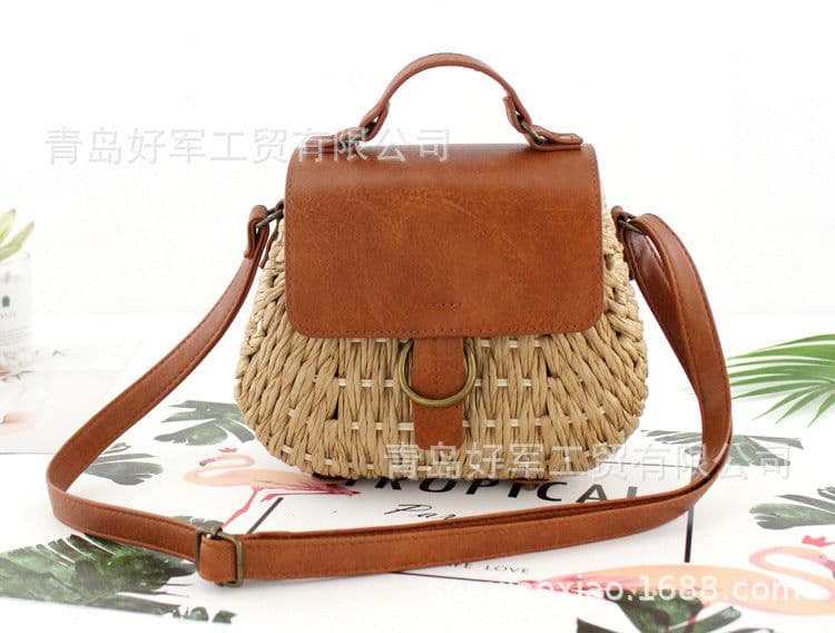 image-One piece on behalf of the new retro straw bag Yuandou messenger beach bag casual woven women's bag rattan bag