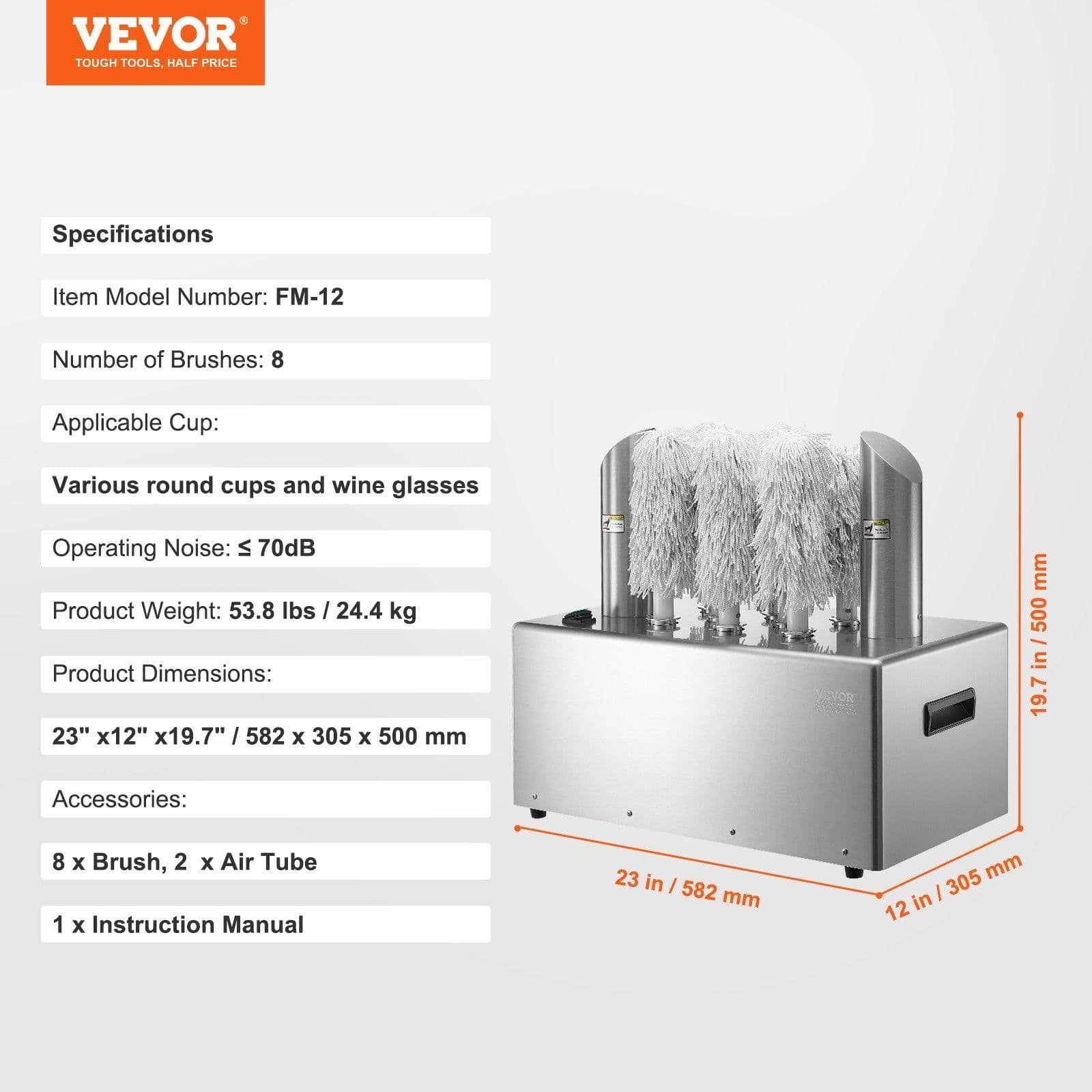 image-VEVOR Wine Glass Polisher Machine, 8-Brush Glass Polishing Machine, 660 Cups/Hour Electric Commercial Glass Polisher for Champagne Glasses, Beer Cups, Mugs, Perfect for Bar Restaurant Kitchen