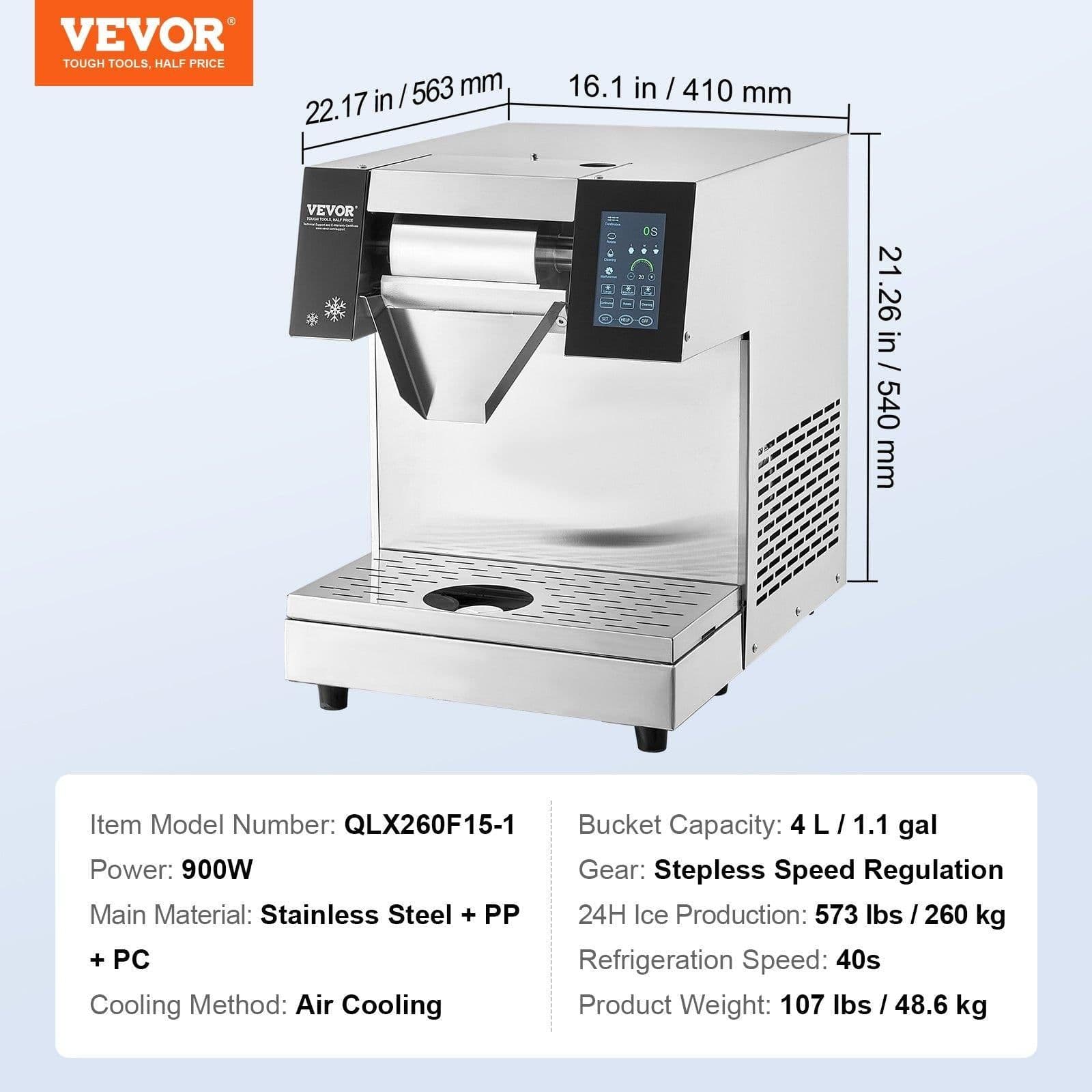 image-VEVOR Commercial Snowflake Ice Machine, 573LBS/24H Snowflake Ice Maker, Stainless Steel Ice Shaver Machine, Electric Snow Cone Maker, Air Cooling System for Rapid Heat Dissipation, for Bakery, Cafe