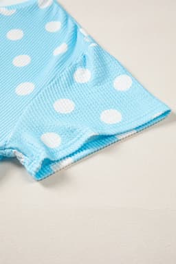 image-Sky Blue Polka Dot Top - Drop Shoulder Patch Pocket