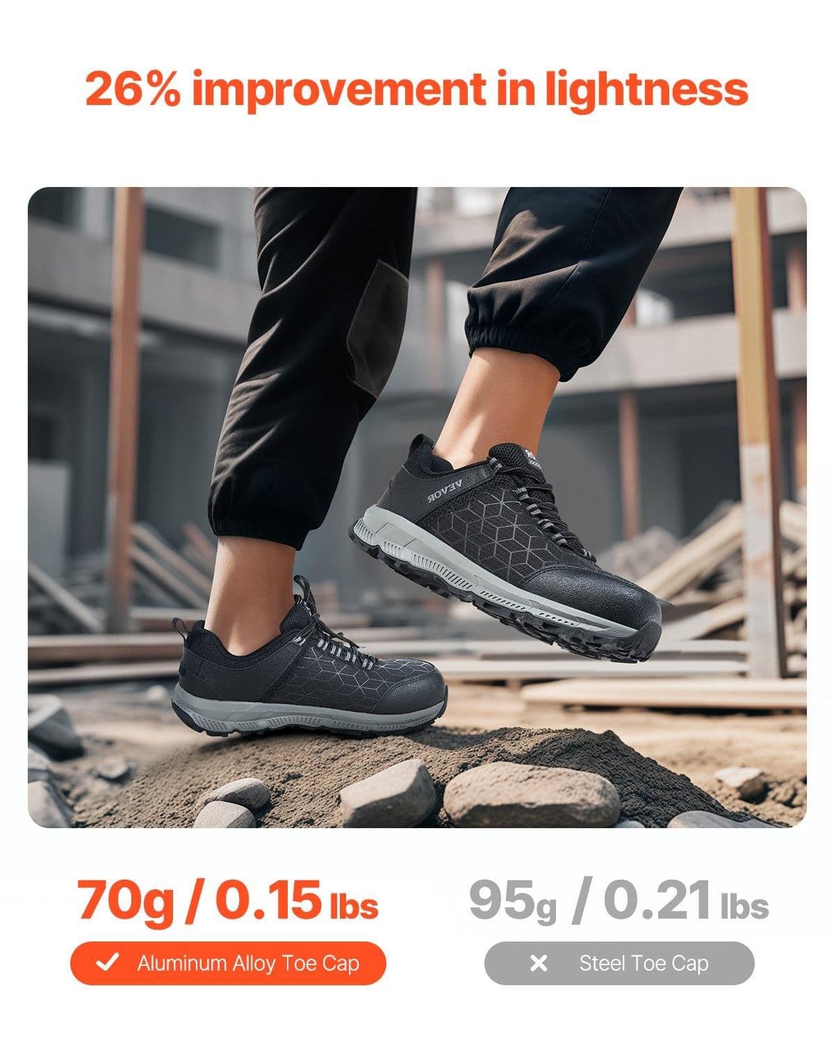 image-VEVOR Steel Toe Shoes for Men, US Size 11, Men’s Cushion Sport Safety Toe Athletic Work Shoe, Indestructible Safety Sneakers Lightweight,Breathable Industry Construction Work Shoes, Black