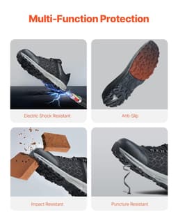 image-VEVOR Steel Toe Shoes for Men, US Size 12 Wide, Men’s Cushion Sport Safety Toe Athletic Work Shoe, Indestructible Safety Sneakers Lightweight,Breathable Industry Construction Work Shoes, Black