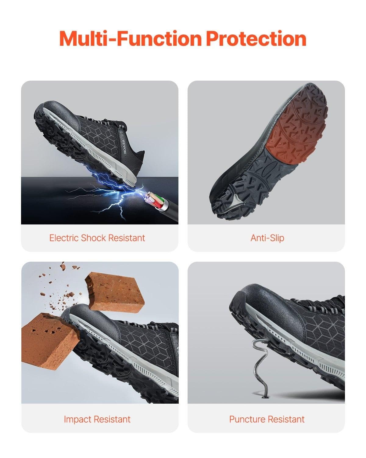 image-VEVOR Steel Toe Shoes for Men, US Size 12 Wide, Men’s Cushion Sport Safety Toe Athletic Work Shoe, Indestructible Safety Sneakers Lightweight,Breathable Industry Construction Work Shoes, Black