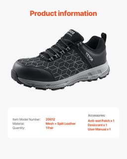 image-VEVOR Steel Toe Shoes for Men, US Size 12 Wide, Men’s Cushion Sport Safety Toe Athletic Work Shoe, Indestructible Safety Sneakers Lightweight,Breathable Industry Construction Work Shoes, Black