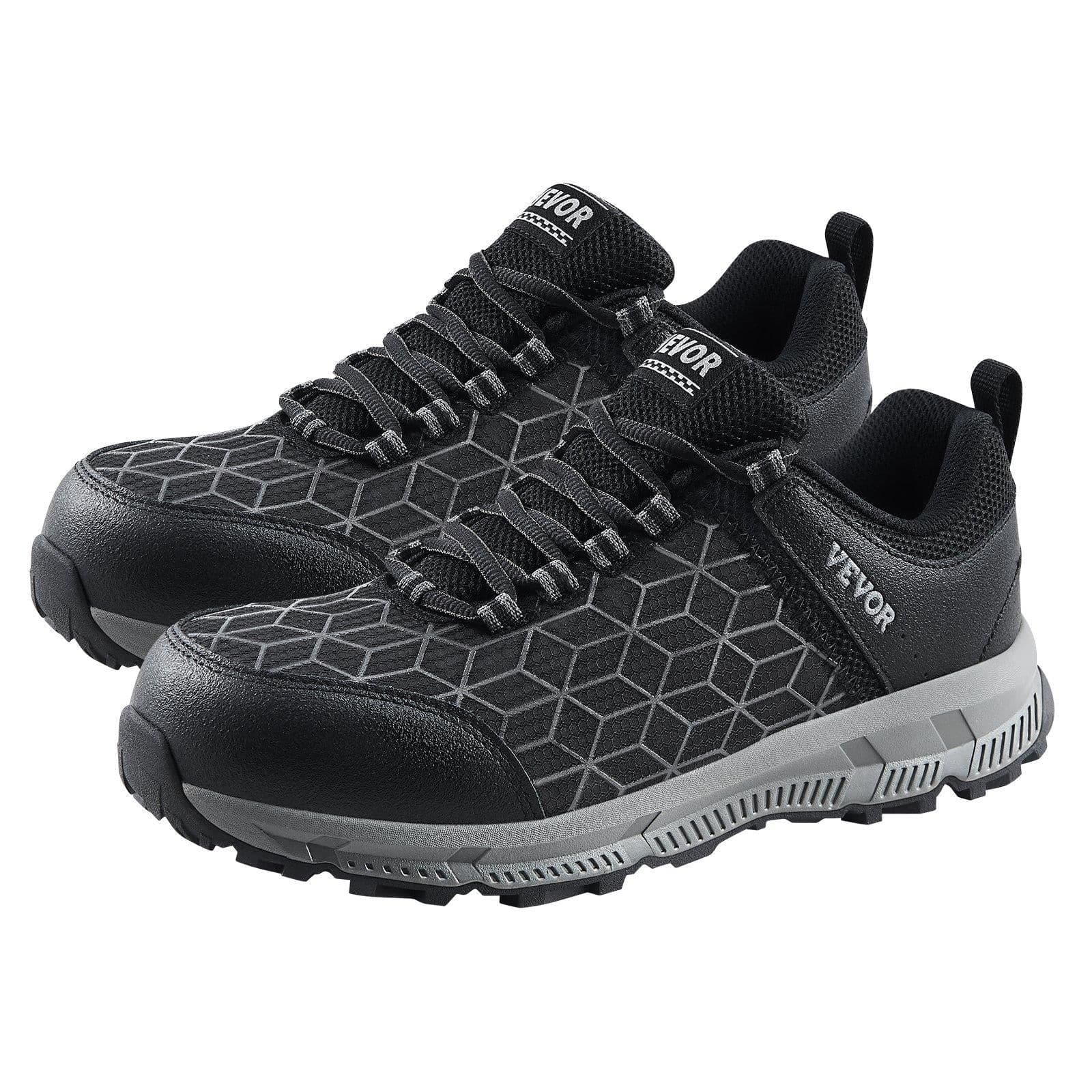 image-VEVOR Steel Toe Shoes for Men, US Size 12 Wide, Men’s Cushion Sport Safety Toe Athletic Work Shoe, Indestructible Safety Sneakers Lightweight,Breathable Industry Construction Work Shoes, Black