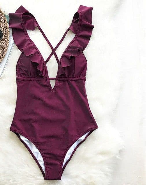 image-AliExpress Amazon hot style swimsuit sexy ladies V-neck one-piece swimsuit bikini