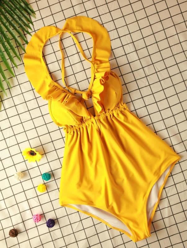 image-AliExpress Amazon hot style swimsuit sexy ladies V-neck one-piece swimsuit bikini