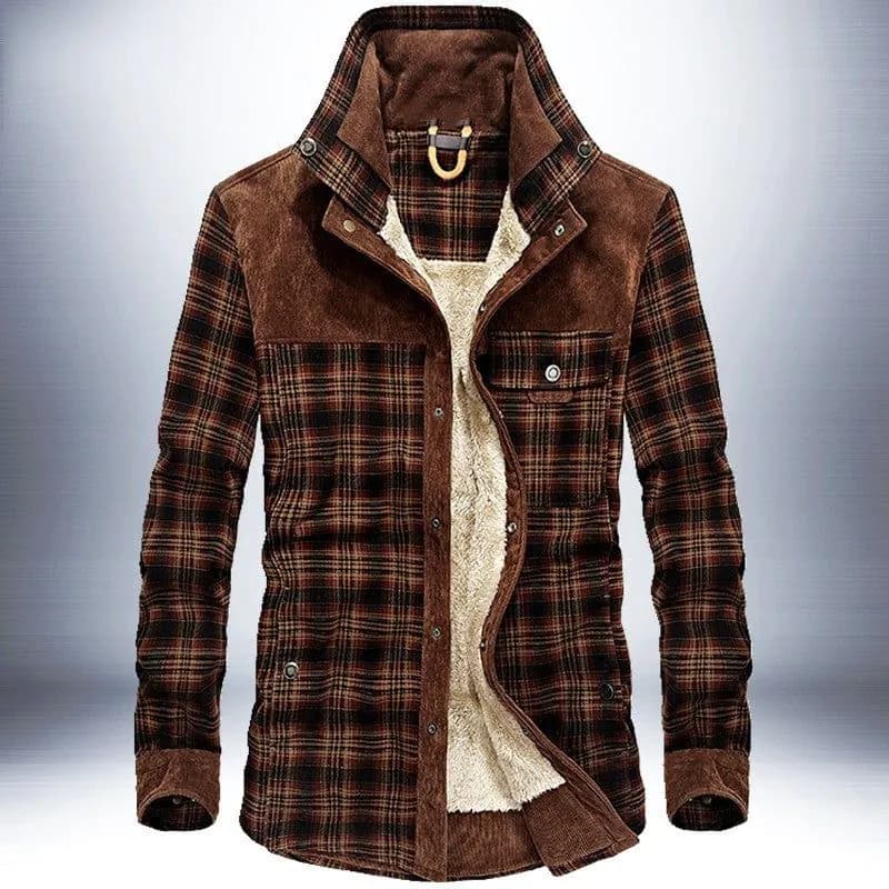 image-Winter Jacket Men Thicken Warm Fleece Jackets Coats Pure Cotton Plaid Jacket Military Clothes