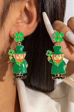 image-Dark Green Leprechaun Drop Earrings - Enamel